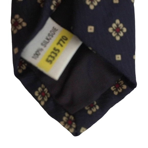 St Michael Mens Silk Neck Tie Blue Gold Red Geometric Dressy Necktie Made in UK - Picture 8 of 8